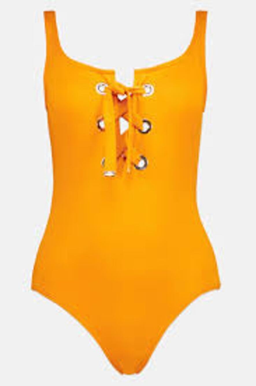 MICHAEL KORS Lace UP One Piece Swimsuit Orange Grommets Size 8 Padding Vacation